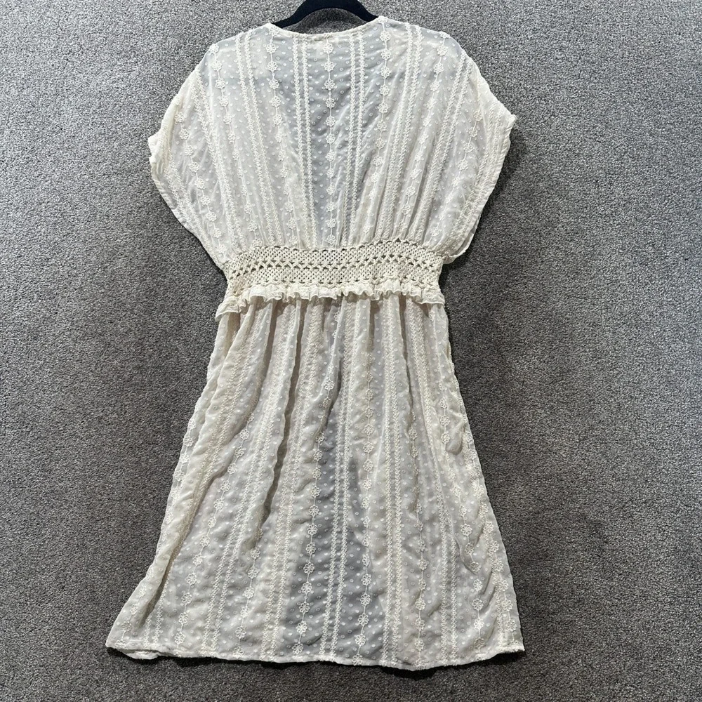 House of Harlow 1960 Duster Swim Cover Up Cream Swiss Dot Crochet Lace One Size